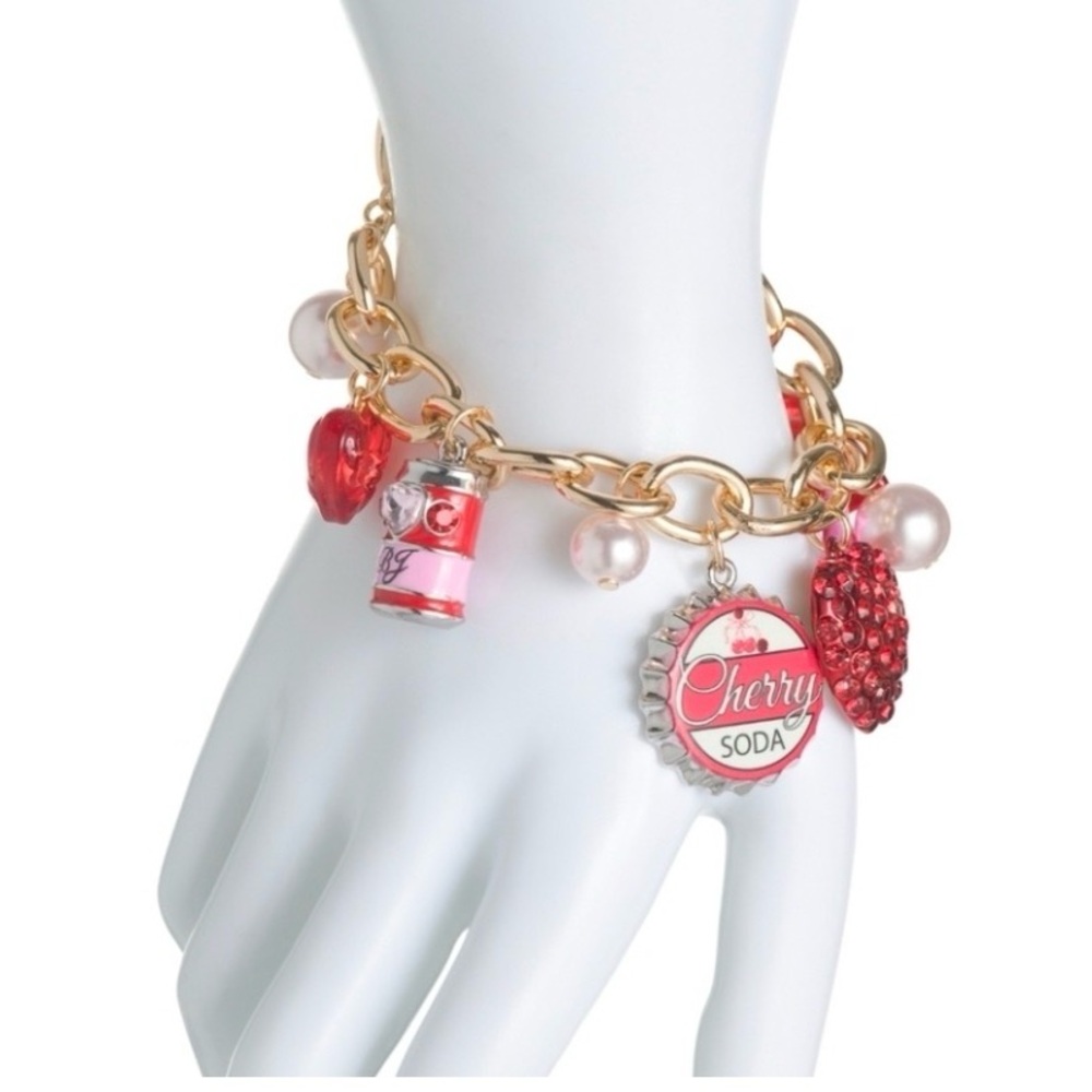 Betsey Johnson Gold & Red valentines 2026 cherry soda love spell charm Bracelet